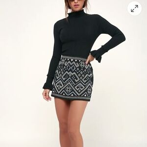 Lush Navy Blue Embroidered Mini Skirt